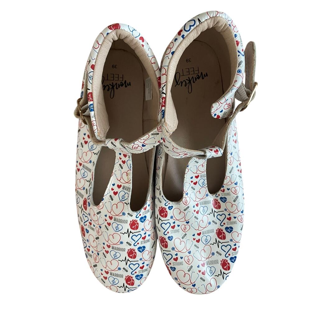Monkey Feet Nurse Heart Warrior T Strap Mary Jane Leather Shoes Size 39